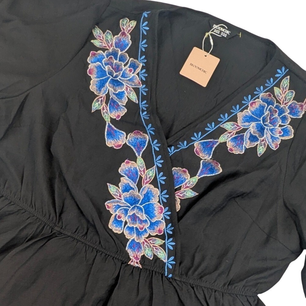 BloomChic Black Embroidered Floral Peplum Wrap Top Plus Size 22-24 NWT